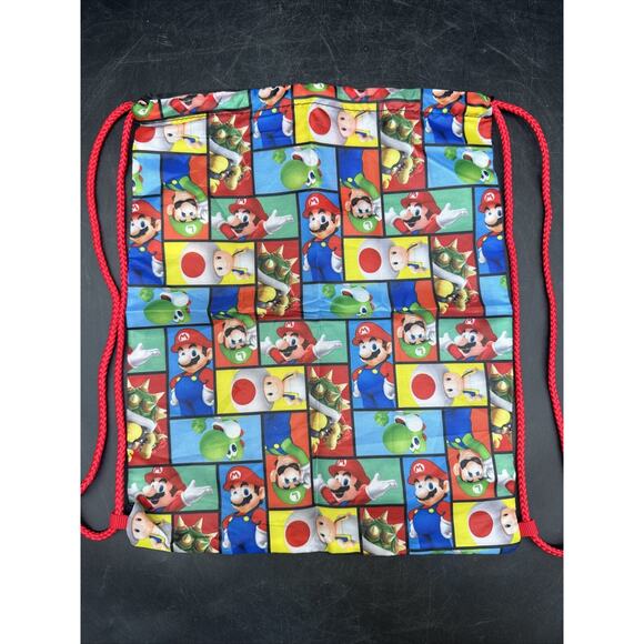 Super Mario Brothers String Backpack Red And Black drawstring closure{F} - Picture 2 of 11